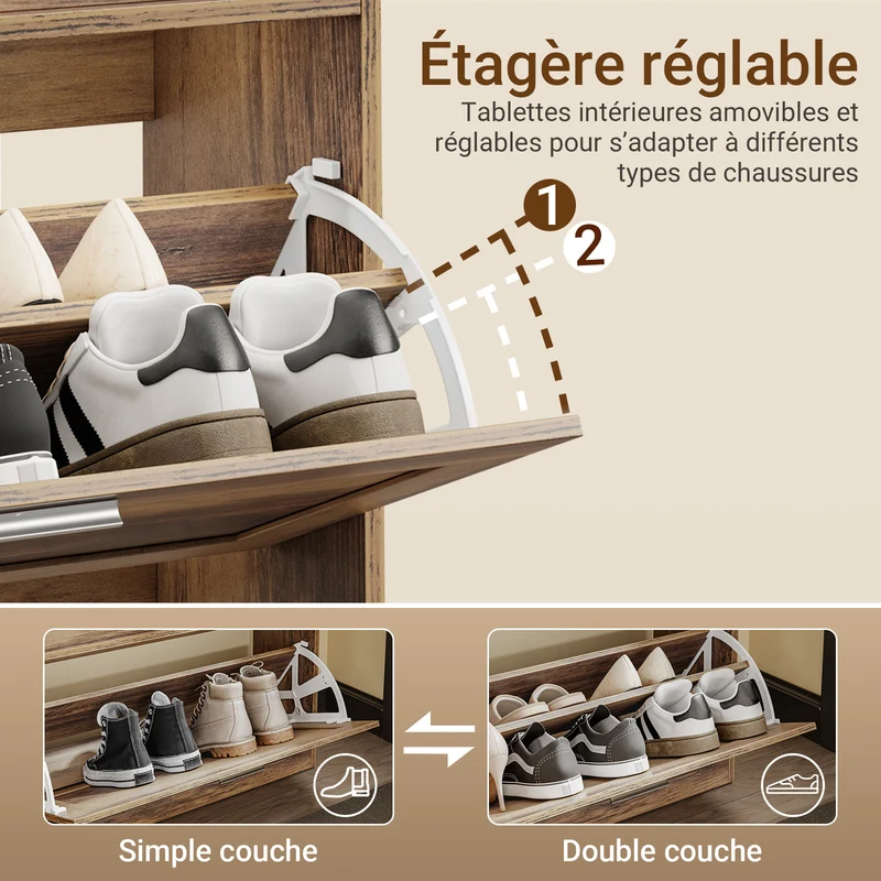 SoBuy FSR218-F Banc à Chaussures avec Coussin Amovible et 1 Abattant – Slim 24 cm, 6-8 Paires, Charge 123 kg – Bois et Gris