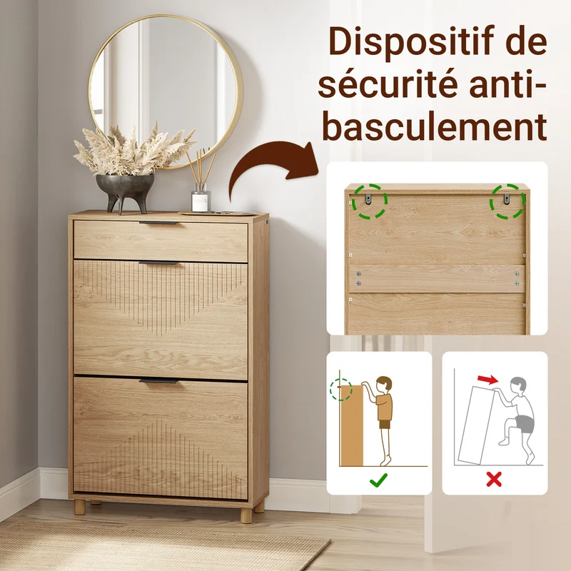 SoBuy FSR212-N Meuble à Chaussures pour Entrée Étroite – 24 cm de Profondeur, Chêne Naturel