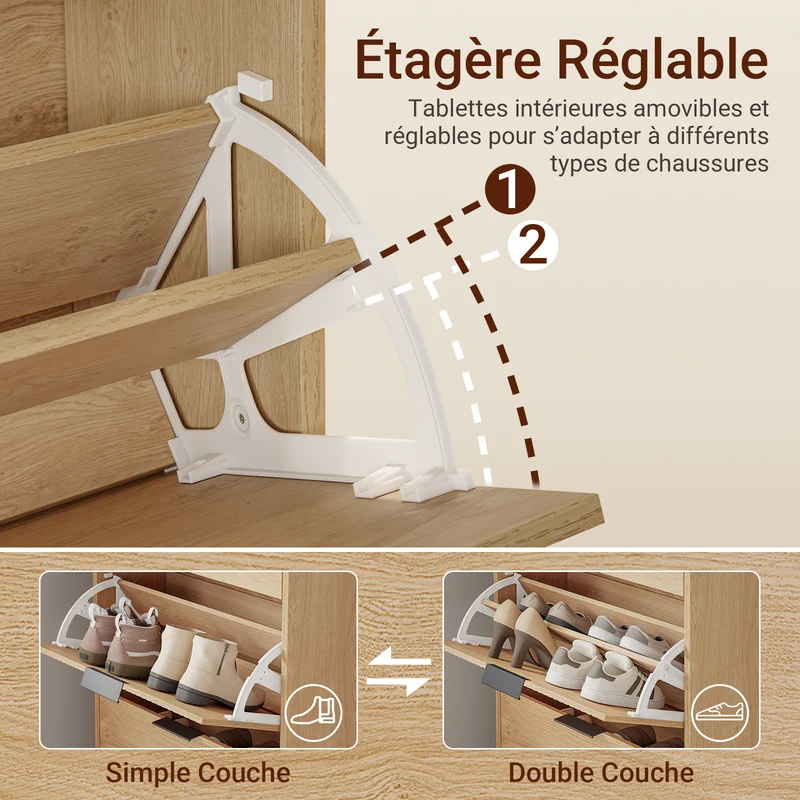 SoBuy FSR212-N Meuble à Chaussures pour Entrée Étroite – 24 cm de Profondeur, Chêne Naturel