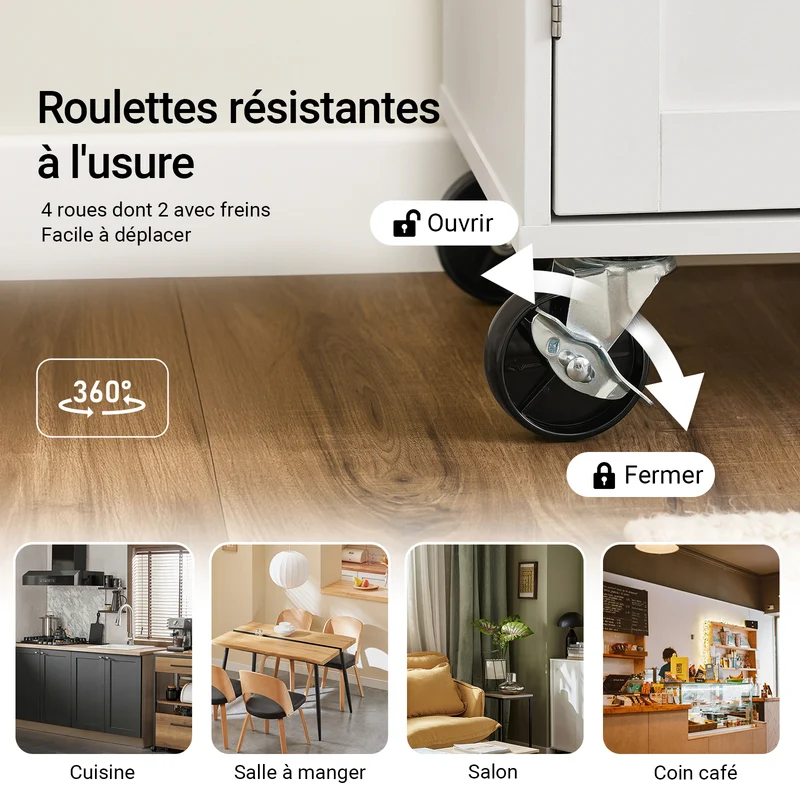 SoBuy FKW133-WN Desserte Cuisine avec Roulettes et Tiroir, Mobile, pour Cuisine et Salle à Manger, Rangement Optimisé, Usage Quotidien – L99×P40×H85 cm, Blanc