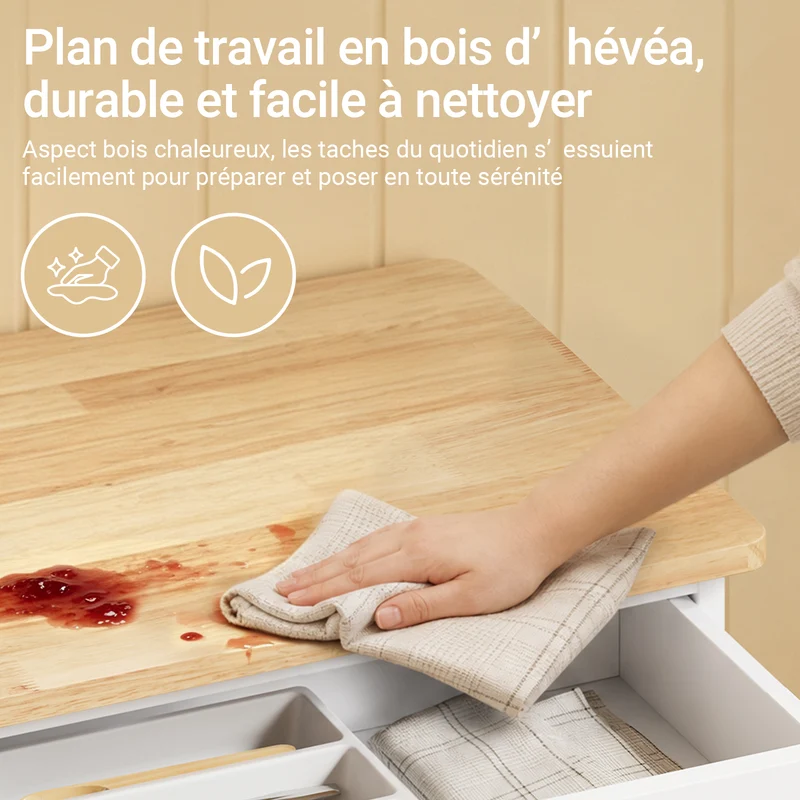 SoBuy FKW45-E-WN Desserte de Cuisine avec Prise Intégrée – 2 Prises + 2 USB, Casier à Bouteilles, Roulettes ou Pieds, 63 kg, Blanc et Bois
