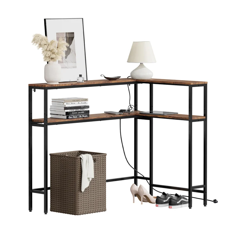 SoBuy FSB105-E-N Console Étroite 180 × 20 × 100 cm avec USB, USB-C et 2 Prises – Montage Droit ou Angle, Noir