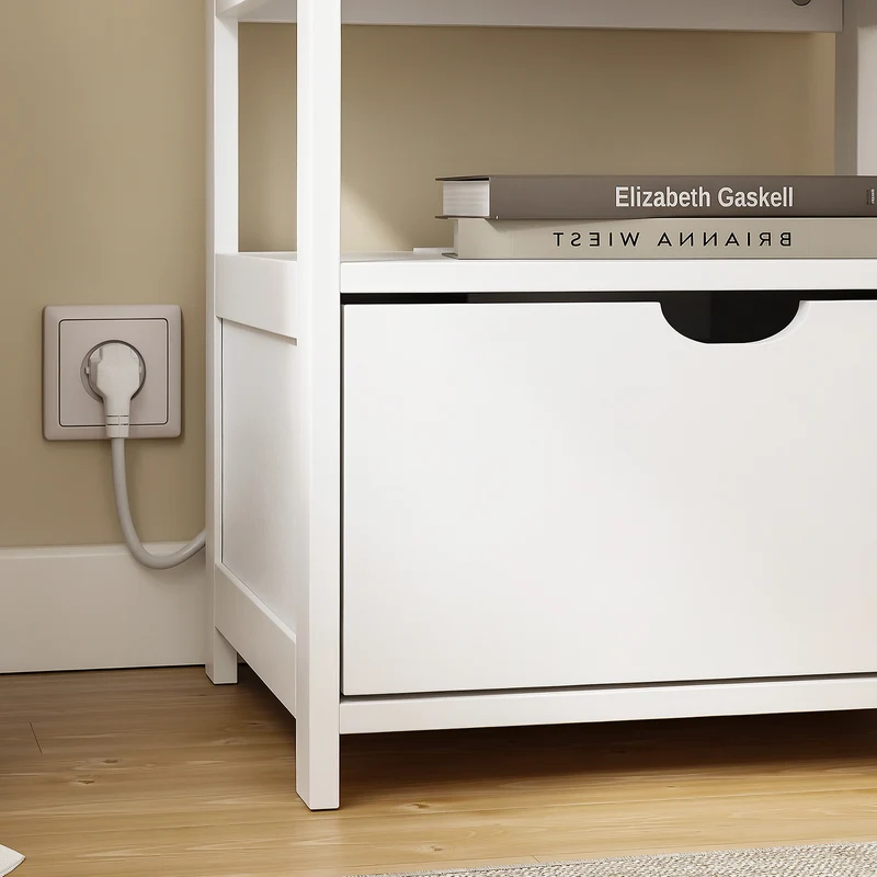 sebuyfr.comG258-II-E-W Table de Chevet avec Station de Charge 4-en-1, 2 Tiroirs et Étagère – Blanc, 45×38×55,5 cm