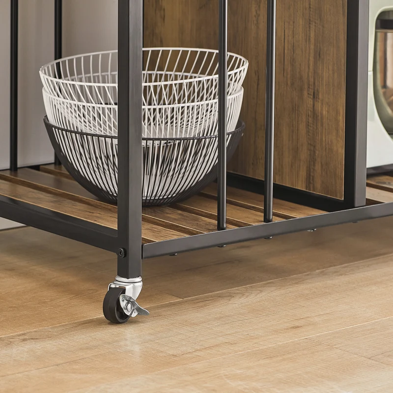 SoBuy SVW18-II-F Desserte de Cuisine à Roulettes, 3 Étagères Réglables, Barrières Anti-chute et Cadre Métallique – Style Industriel, 110×45×92 cm