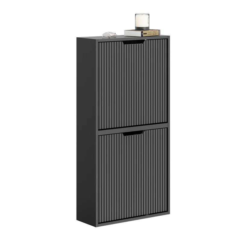 SoBuy FSR204-SCH Meuble à Chaussures Mural 19 cm avec 2 Portes Abattantes et 2 Étagères – Installation Horizontale ou Verticale, Noir, 50×19×100 cm