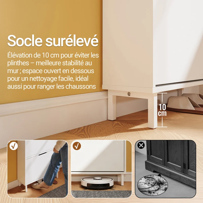 SoBuy FSR221-W Meuble à Chaussures Multifonction Étroit 19 cm, 2 Abattants 6 Paires jusqu’à EU 47, Crochets, Tablette et Socle Surélevé 10 cm – Blanc, 60×19×119 cm