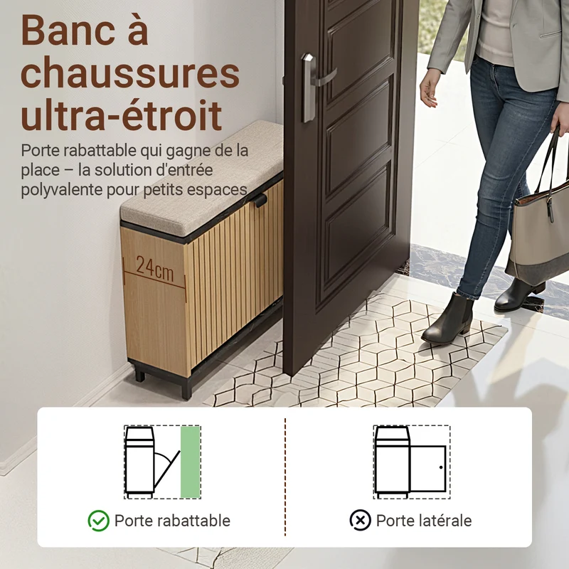 SoBuy FSR201-N Banc d’entrée avec assise rembourrée et rangement chaussures 24 cm – Abattant jusqu’au 47, style industriel noir et bois