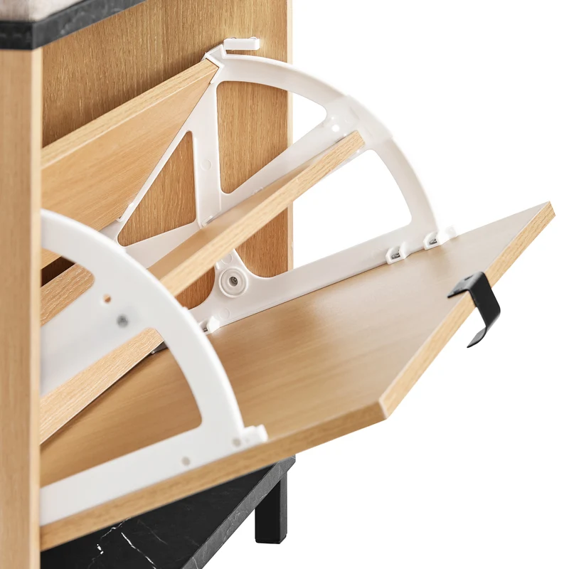 SoBuy FSR201-N Banc d’entrée avec assise rembourrée et rangement chaussures 24 cm – Abattant jusqu’au 47, style industriel noir et bois