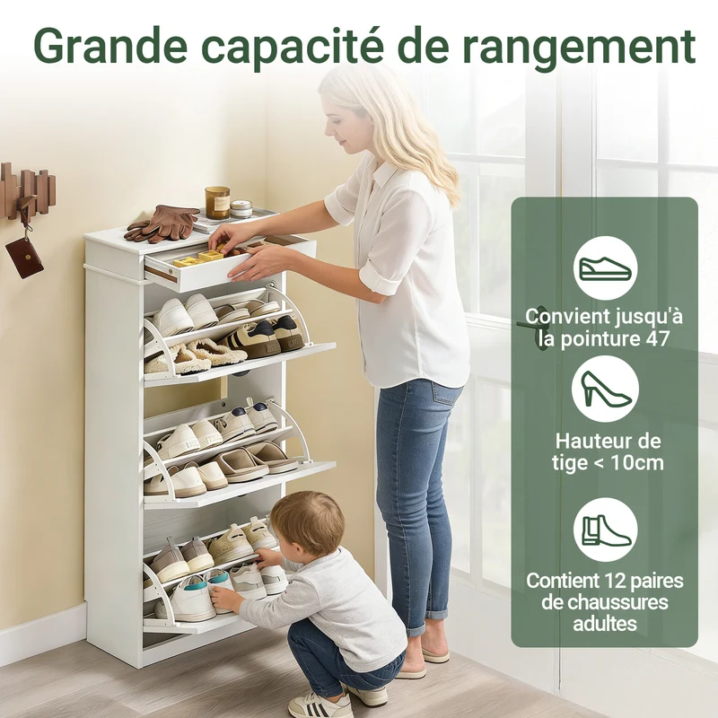 SoBuy FSR79-WG + FSR94-WG Lot de 2 Meubles à Chaussures Slim 28 Paires – Entrée Familiale XXL – Effet Bois Blanc Certifié FSC®