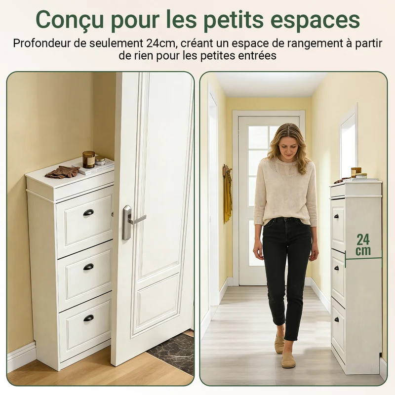SoBuy FSR79-WG + FSR94-WG Lot de 2 Meubles à Chaussures Slim 28 Paires – Entrée Familiale XXL – Effet Bois Blanc Certifié FSC®