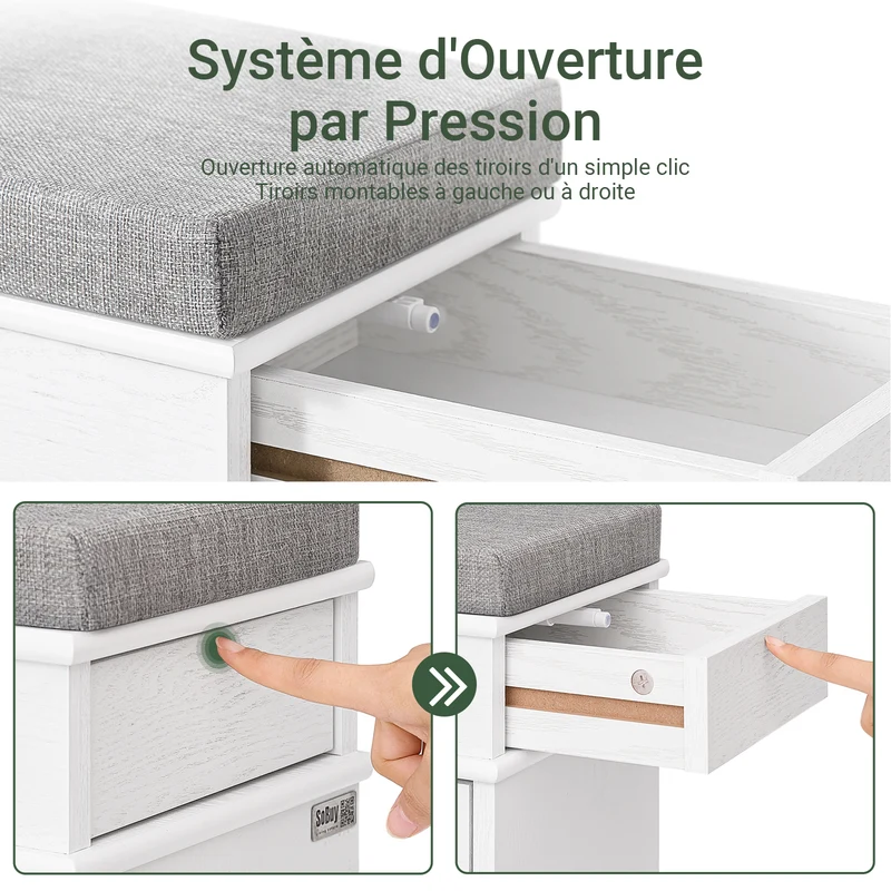 SoBuy FSR64-WG + FSR82-L-WG Ensemble Double Coffre à Chaussures avec Coussin, Rangement Abattant, Gain de Place – Effet Bois Vieilli Blanc
