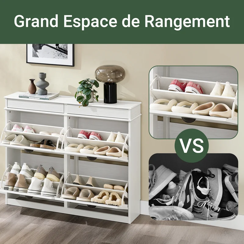 SoBuy FSR64-WG + FSR79-WG Ensemble Armoire à Chaussures avec Coussin et 4 Abattants, Gain de Place – Effet Bois Vieilli Blanc
