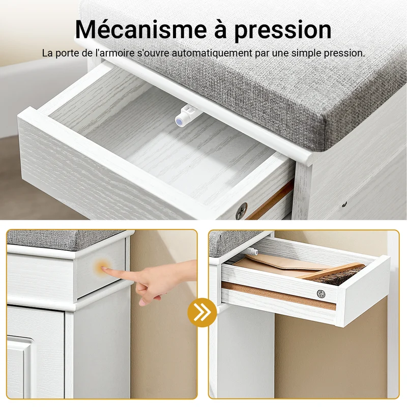 SoBuy FSR82-L-WG Banc à Chaussures Coffre Gain de Place – Coussin et Tiroir Push-to-Open