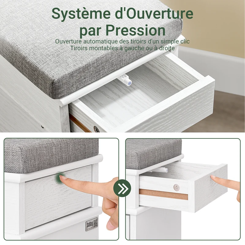 SoBuy FSR64-WG + FSR79-WG Ensemble Armoire à Chaussures avec Coussin et 4 Abattants, Gain de Place – Effet Bois Vieilli Blanc