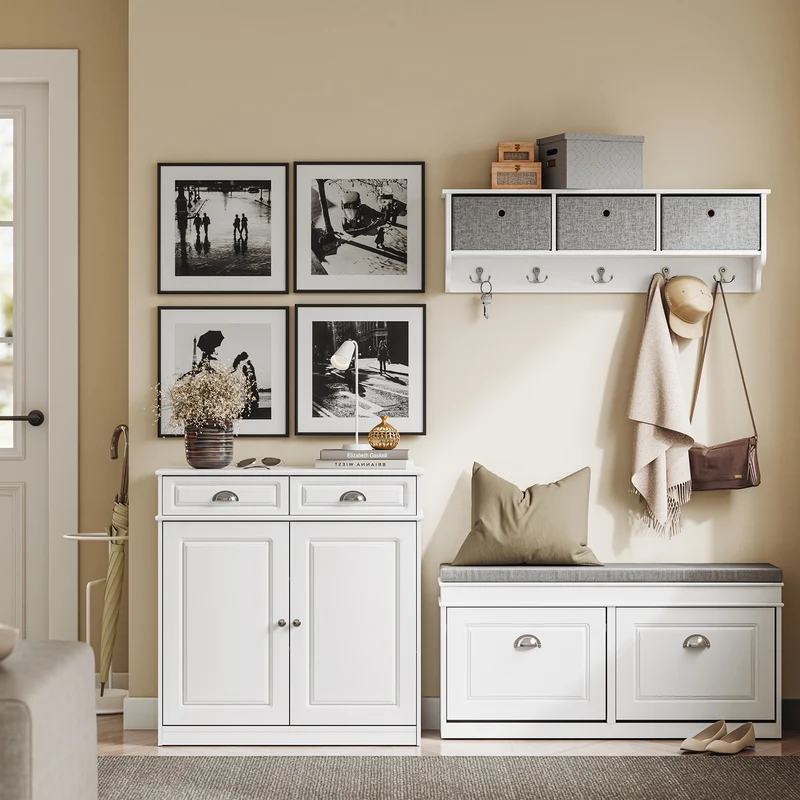 SoBuy FSB104-W Armoire à Chaussures avec Tiroirs et Étagères Réglables, Meuble d'Entrée – 80x35x82 cm, Blanc