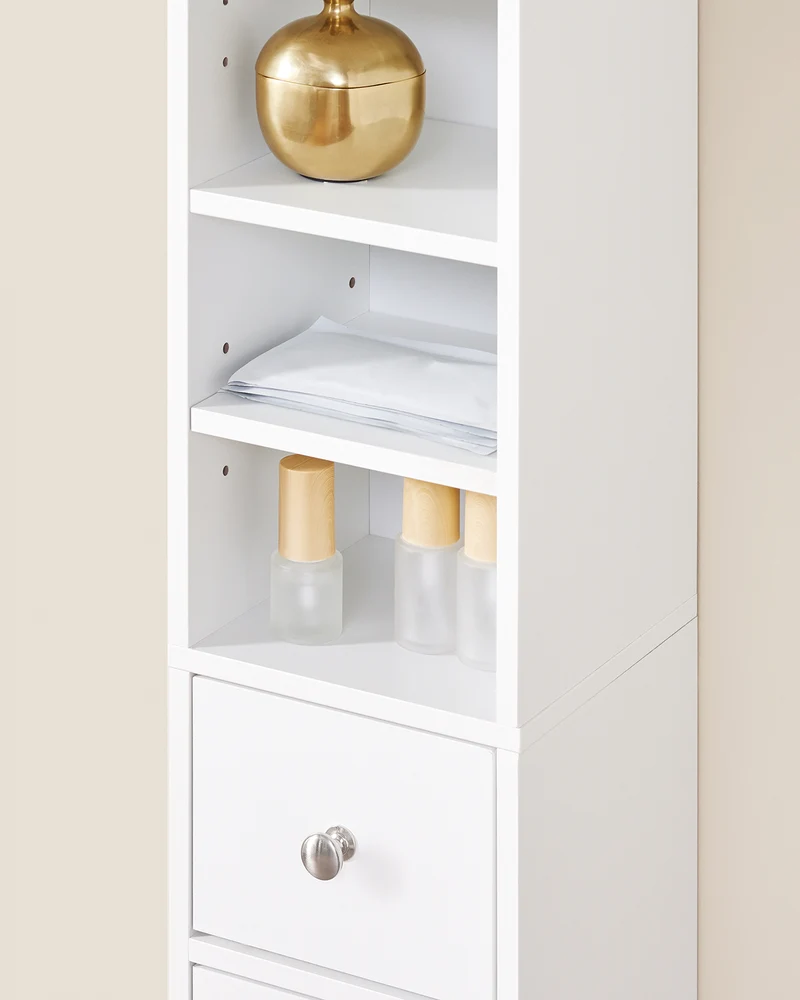 SoBuy BZR34-W Meuble Colonne Armoire Haut de Salle de Bain avec 1 Tiroir, 2 Portes et 5 Compartiments