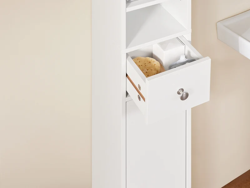 SoBuy BZR34-W Meuble Colonne Armoire Haut de Salle de Bain avec 1 Tiroir, 2 Portes et 5 Compartiments