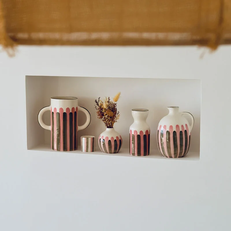 Vase totem gris et rose