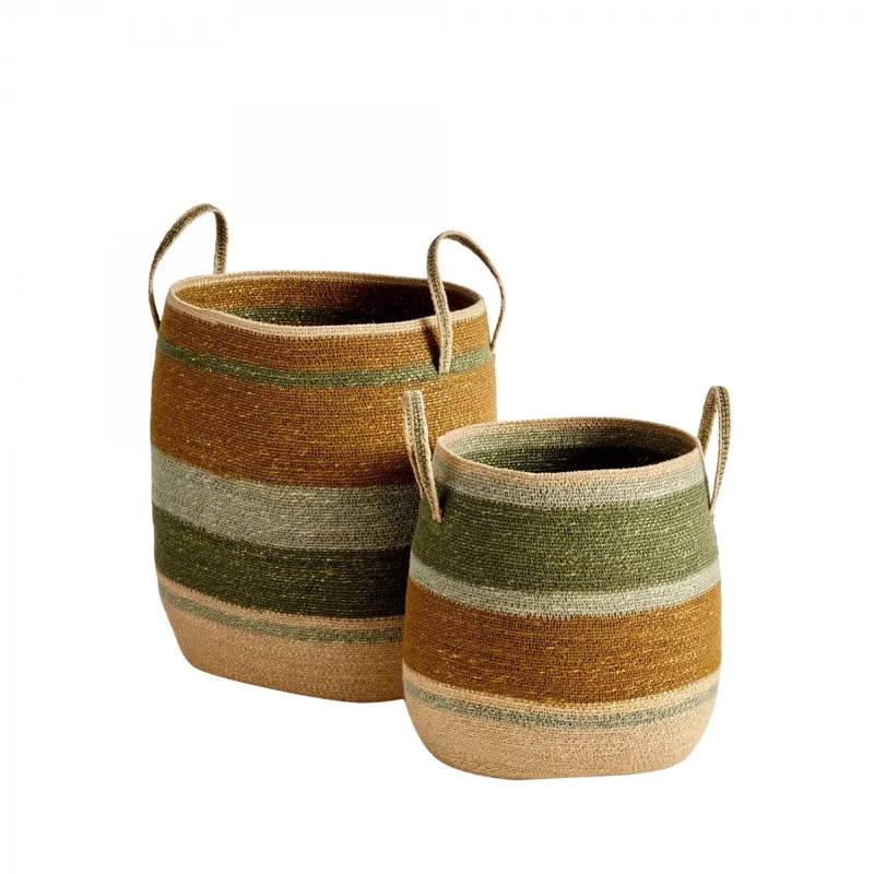 Panier anse tissé noisette vert S