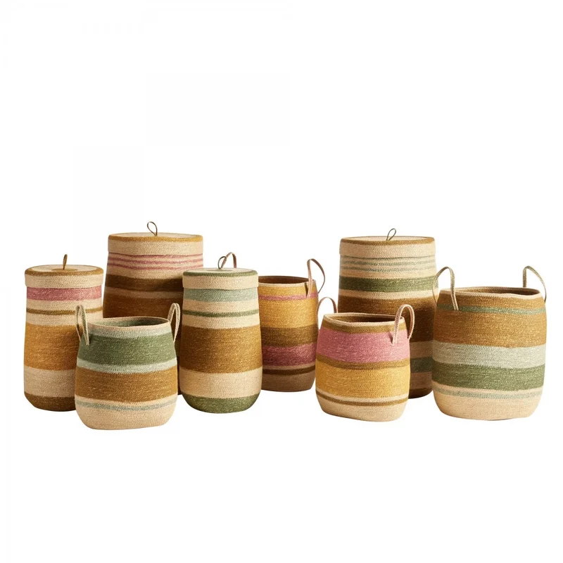 Panier couvercle tissé mais rose M