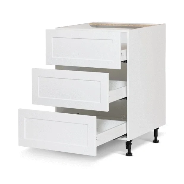 Cabinet de bas - 3 tiroirs - 24 pouces de large - Polymère blanc shaker