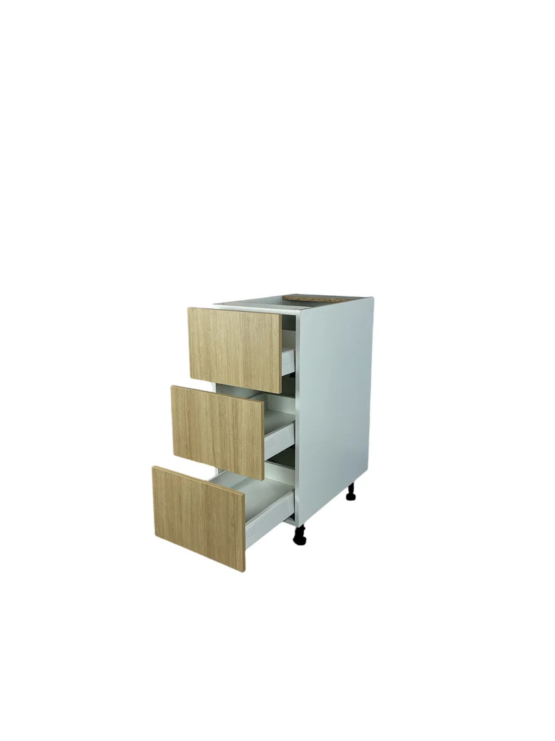 Cabinet de bas - 3 tiroirs - 15 pouces de large – Mélamine bois zen