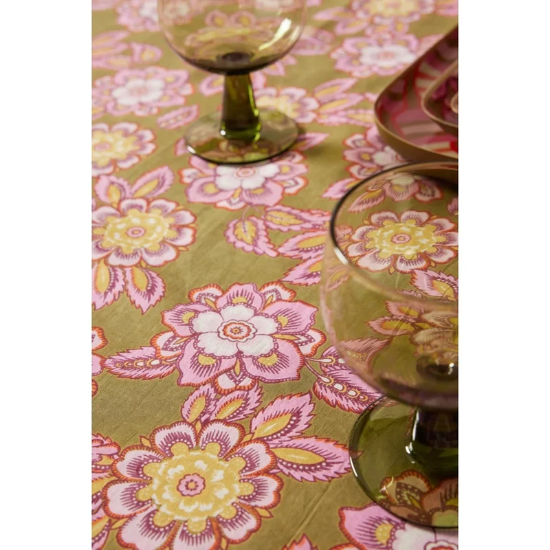 Nappe à fleurs kaki rose