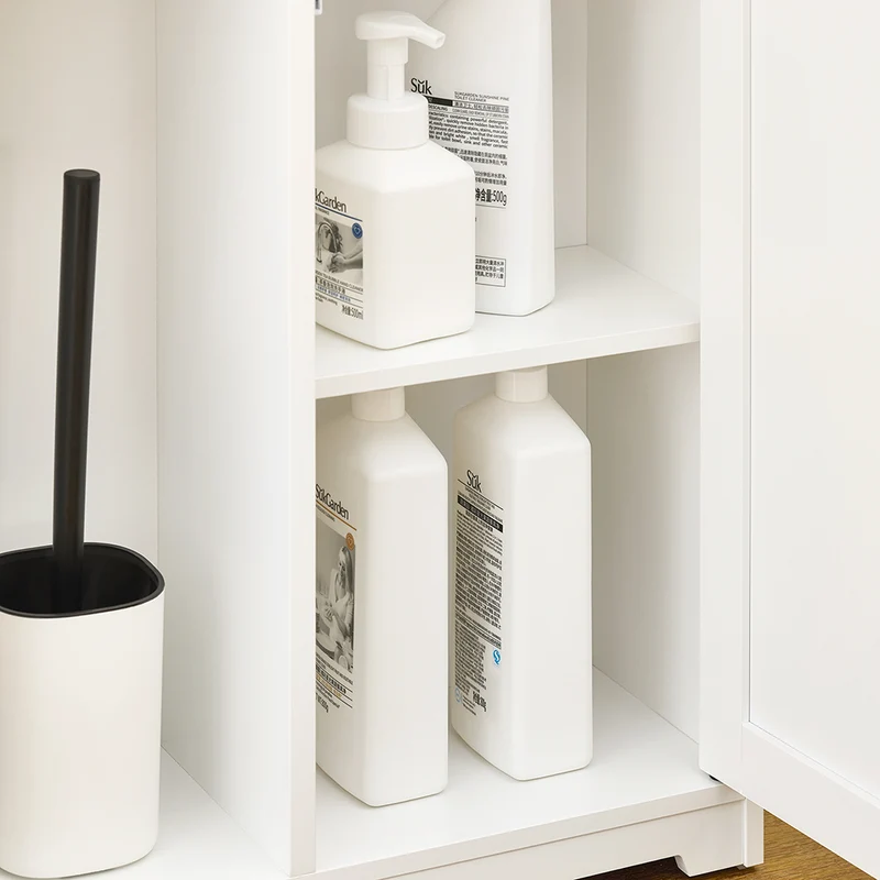 SoBuy BZR189-W Meuble de Rangement Salle de Bain Armoire Porte-Papier Toilette Porte Brosse WC avec 1 Porte