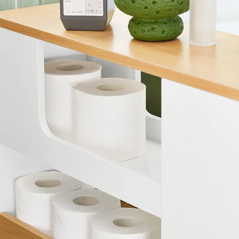 SoBuy BZR190-WN Support Papier Toilette Armoire Porte-Papier Toilette Porte Brosse WC Meuble de Salle de Bain sur roulettes