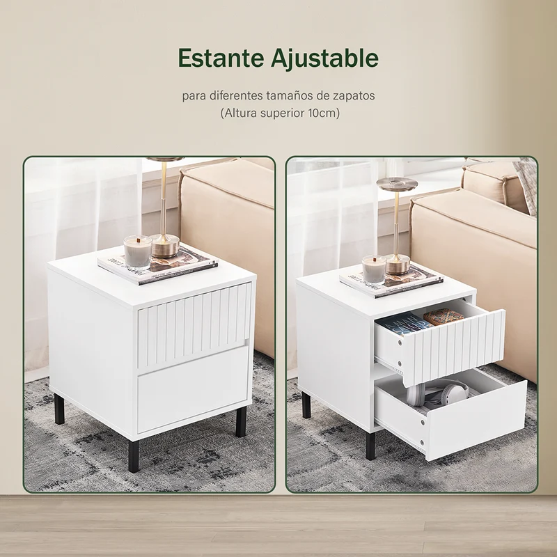 SoBuy FBT157-W Bout de Canapé Table de Chevet Table de Nuit Table d'Appoint Table Basse avec 2 Tiroirs pour Salon, Chambre ou Bureau, Pieds en Métal, L40 x P40 x H48 cm, Blanc