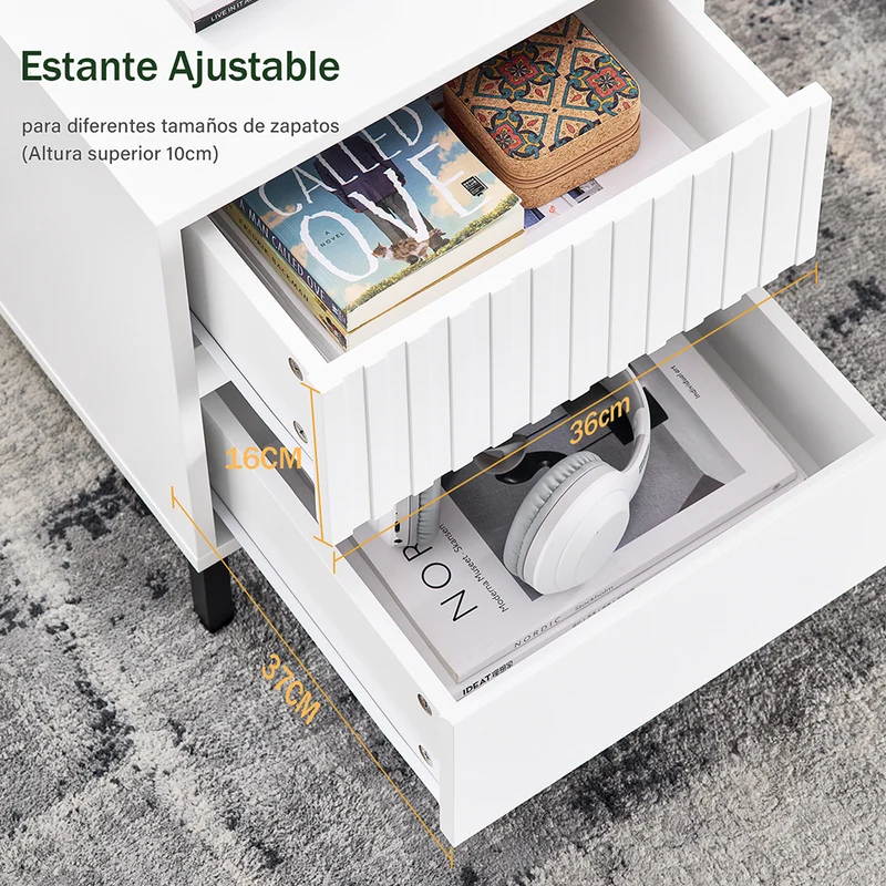 SoBuy FBT157-W Bout de Canapé Table de Chevet Table de Nuit Table d'Appoint Table Basse avec 2 Tiroirs pour Salon, Chambre ou Bureau, Pieds en Métal, L40 x P40 x H48 cm, Blanc