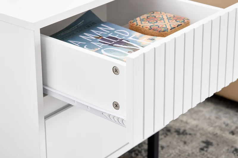 SoBuy FBT157-W Bout de Canapé Table de Chevet Table de Nuit Table d'Appoint Table Basse avec 2 Tiroirs pour Salon, Chambre ou Bureau, Pieds en Métal, L40 x P40 x H48 cm, Blanc