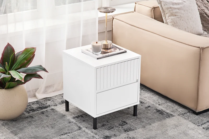 SoBuy FBT157-W Bout de Canapé Table de Chevet Table de Nuit Table d'Appoint Table Basse avec 2 Tiroirs pour Salon, Chambre ou Bureau, Pieds en Métal, L40 x P40 x H48 cm, Blanc