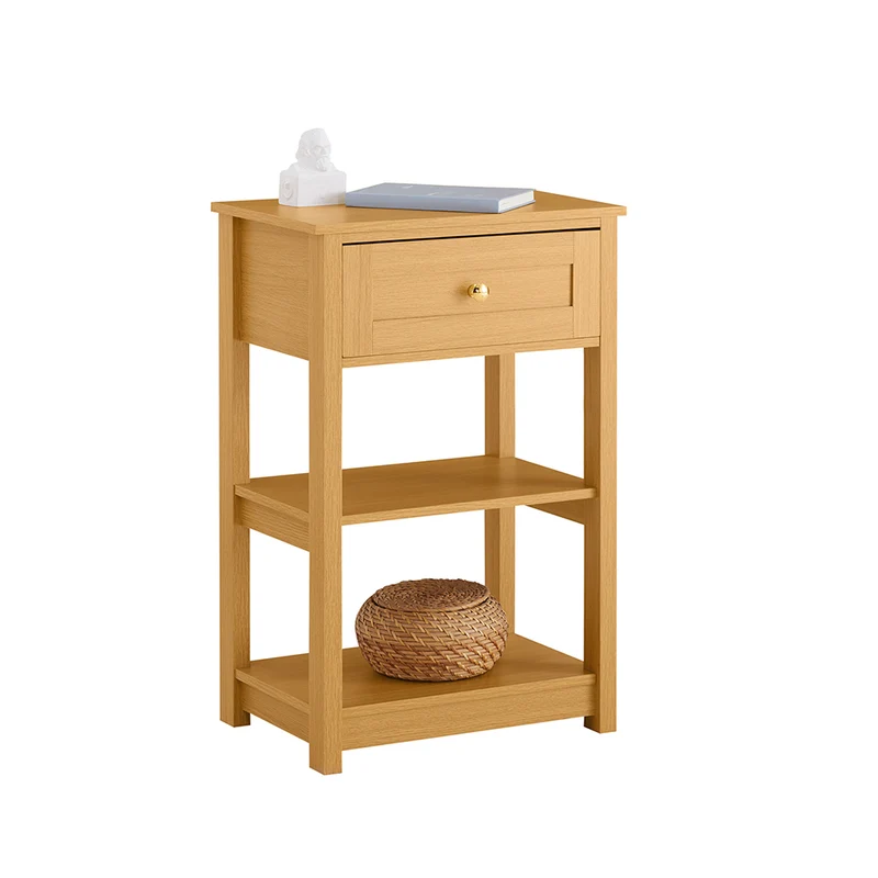 SoBuy FBT46-N Table de Chevet avec 1 Tiroir & 2 Étagères, Table d'appoint Moderne, Nature, L45 x P30 x H68cm