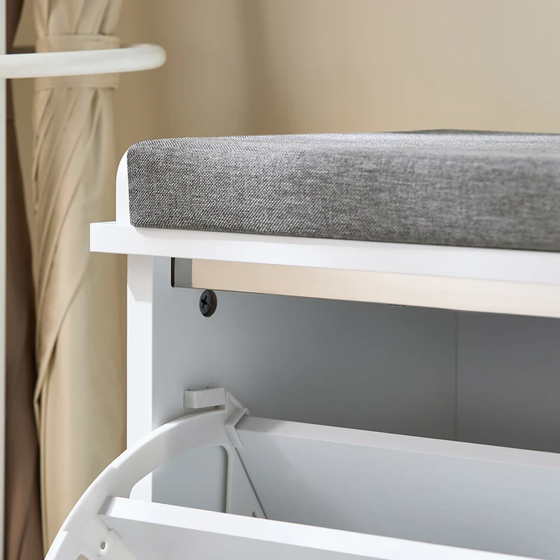 SoBuy FSR184-K-W Banc Chaussures, Rangement pour Chaussures, Armoire à Chaussures, Meuble d'entrée, Coffre avec 1 Abattant et 1 Coussin