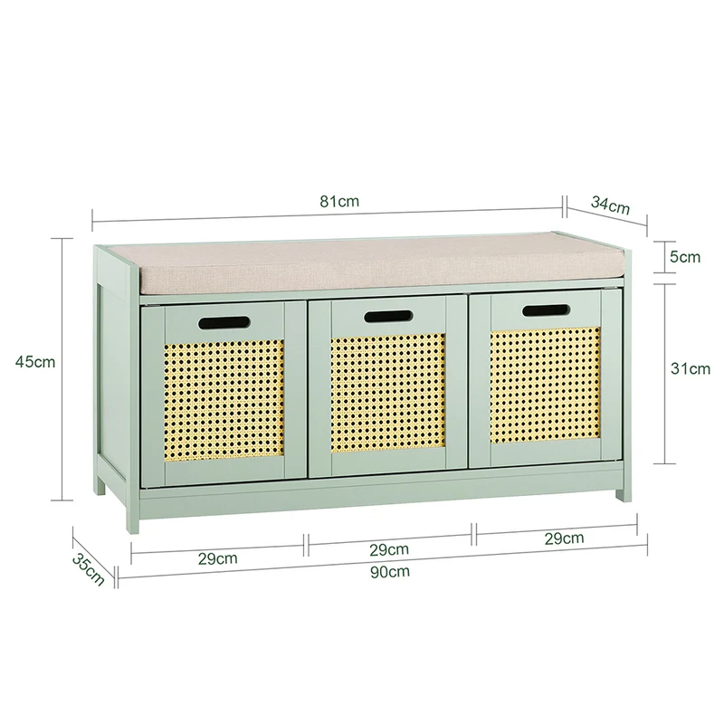 SoBuy FSR182-GR Banc à Chaussures Entrée – Rangement Chaussures avec Coussin Confortable, 2 Portes et Tiroir, Banc d’Entrée pour Salon Couloir – Vert, 90x35x45 cm