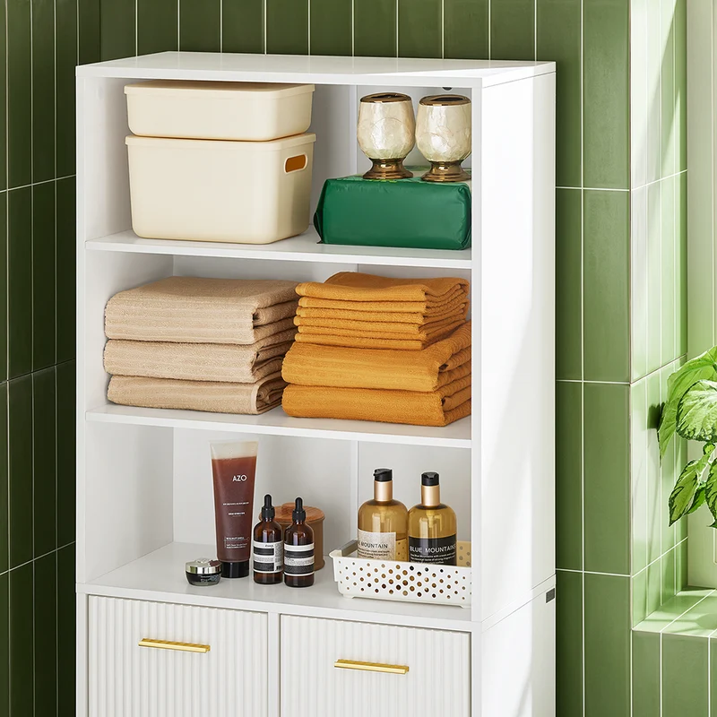 SoBuy BZR182-W Colonne Salle de Bain avec 2 Portes, 2 Paniers à Linge Amovibles et 3 Compartiments Ouverts, pour Salle de Bain et WC – L65×P32×H170 cm, Blanc