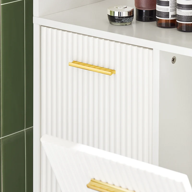 SoBuy BZR182-W Colonne Salle de Bain avec 2 Portes, 2 Paniers à Linge Amovibles et 3 Compartiments Ouverts, pour Salle de Bain et WC – L65×P32×H170 cm, Blanc