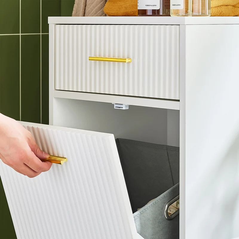 SoBuy BZR180-W Meuble Salle de Bain avec Panier à Linge, 1 Tiroir et 1 Panier Amovible, pour Salle de Bain et WC, Rangement Optimisé – L40×P40×H95 cm, Blanc
