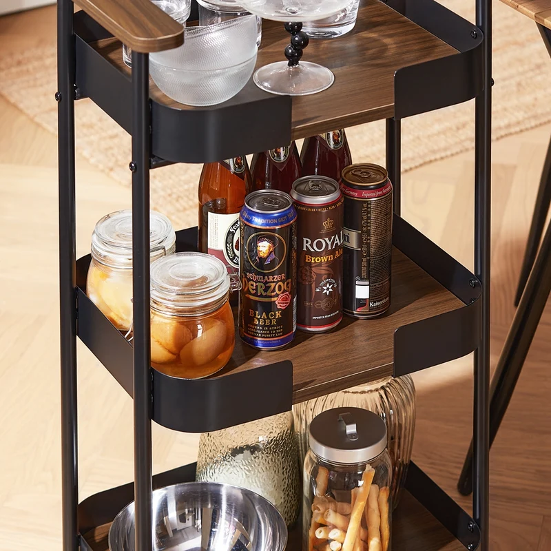 SoBuy SVW23-SCH Chariot de Service à roulettes, Desserte de Cuisine Roulante, Étagère de Cuisine à 3 Niveaux avec Poignées