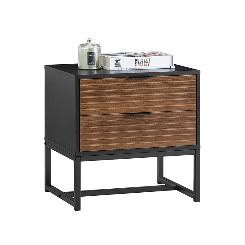 SoBuy FBT156-BR Bout de Canapé, Table de Chevet, Table de Nuit, Table d'Appoint avec 2 Tiroirs