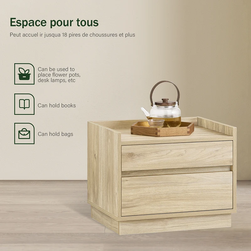 SoBuy FBT153-N Table de Chevet Bout de Canapé Table de Nuit Table d'Appoint Table Basse avec 2 Tiroirs