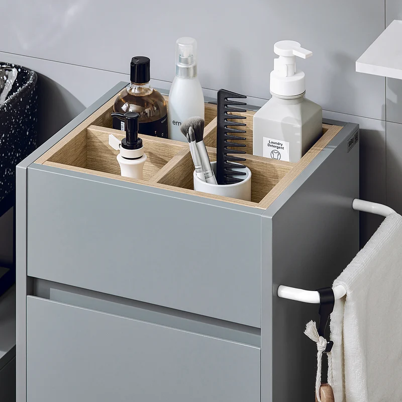 SoBuy BZR159-DG Armoire à Linge Meuble Bas de Salle de Bain Corbeille à Linge Meuble de Rangement