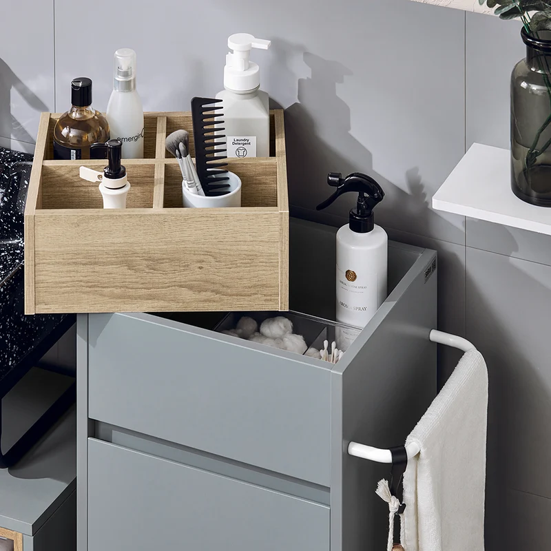 SoBuy BZR159-DG Armoire à Linge Meuble Bas de Salle de Bain Corbeille à Linge Meuble de Rangement