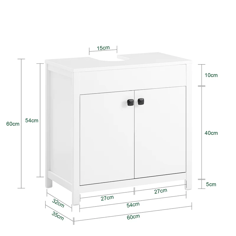 SoBuy BZR98-W Meuble sous-Lavabo, Meuble sous-Vasque à 2 étages réglable et 2 Portes