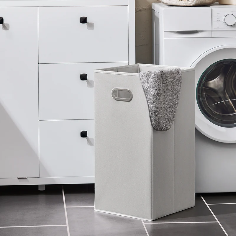 SoBuy BZR97-W Armoire à Linge avec Sac à Linge, Meuble Bas de Salle de Bain Armoire Toilette