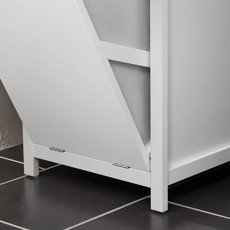 SoBuy BZR96-W Armoire à Linge avec Sac à Linge, Meuble Bas de Salle de Bain, Coffre à Linge, Porte Vêtement