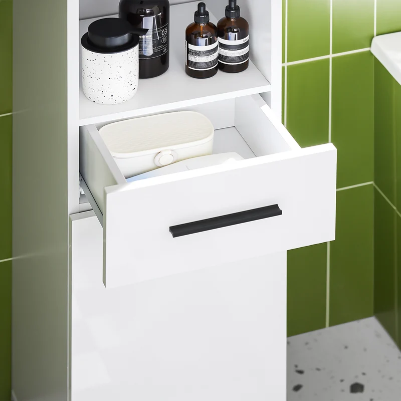 SoBuy BZR166-W Meuble Colonne, Armoire de Rangement Placard de Rangement Étroite, 1 Tiroir, 2 Portes et 2 Étagères Réglables
