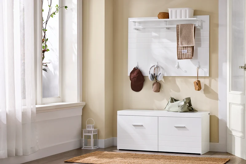 SoBuy FSR178-W Banc à Chaussures avec 2 Portes et Étagères Réglables 3 Hauteurs, Poignées Métal, Charge 227 kg pour Entrée – 100x35x45 cm, Blanc