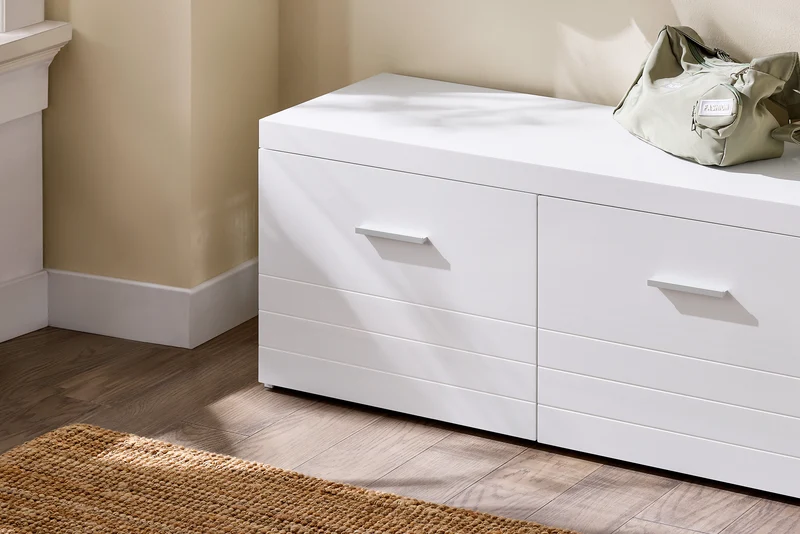 SoBuy FSR178-W Banc à Chaussures avec 2 Portes et Étagères Réglables 3 Hauteurs, Poignées Métal, Charge 227 kg pour Entrée – 100x35x45 cm, Blanc